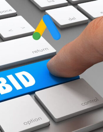keyboard with blue google ads smart bidding button