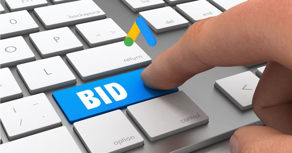 keyboard with blue google ads smart bidding button