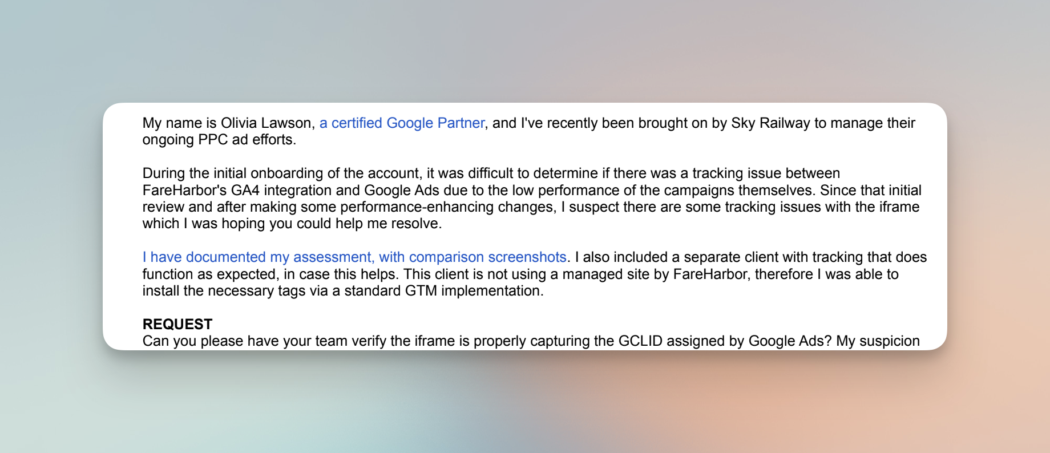 conversion tracking fix email to fareharbor